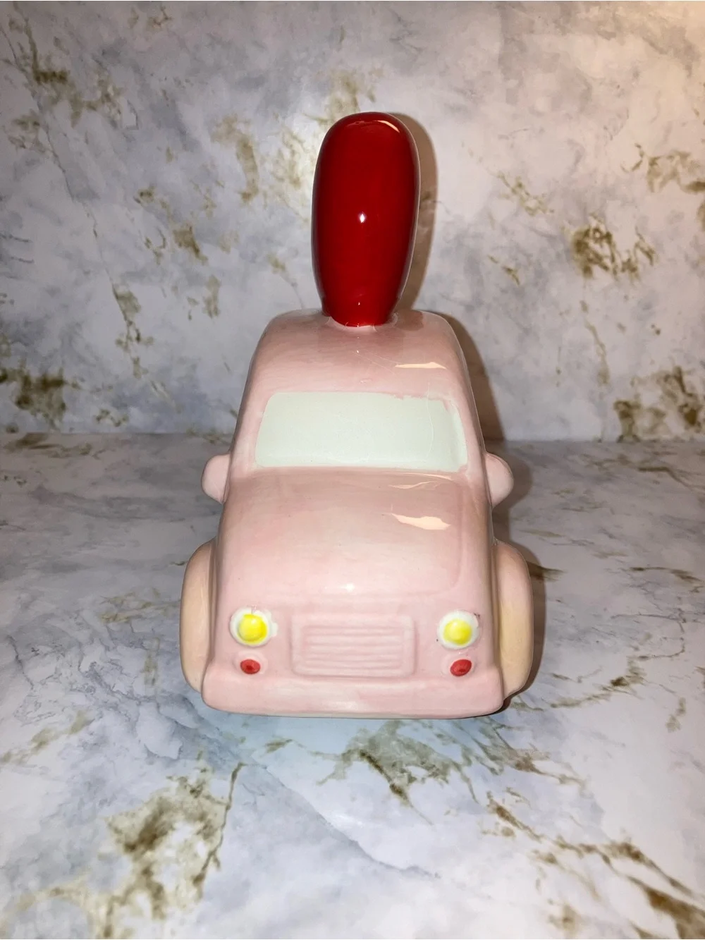 Pink Ceramic Retro Car with Red Love Heart Coquette Holiday Decor